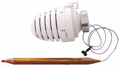 Termostato Herz con sensore a contatto, 20–50°C, filettatura M30x1,5, tubo capillare 2m, colore bianco, confezione da 1 pezzo.