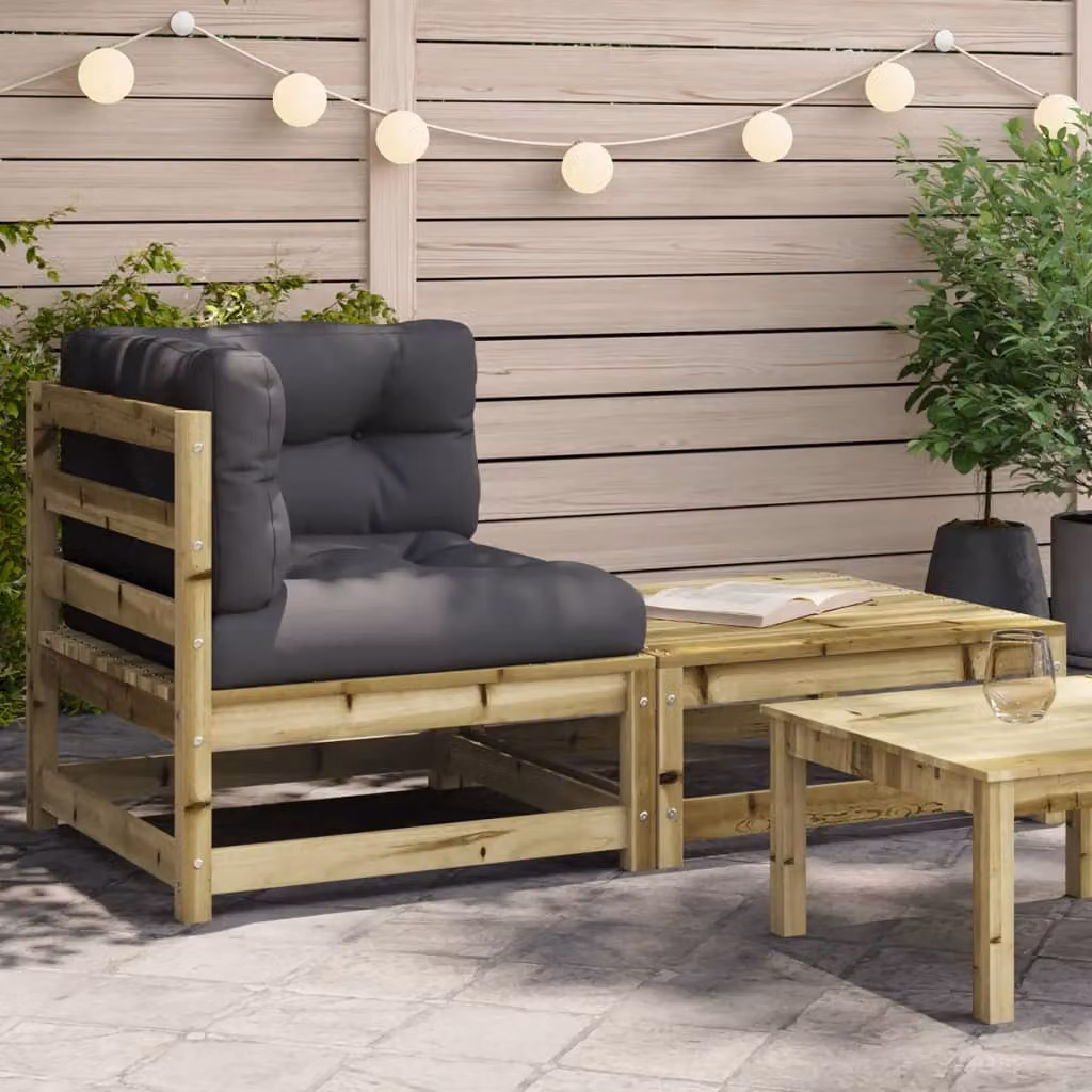 vidaXL Divano Angolare da Giardino in Legno di Pino con Cuscini e Poggiapiedi, Colore Grigio Antracite