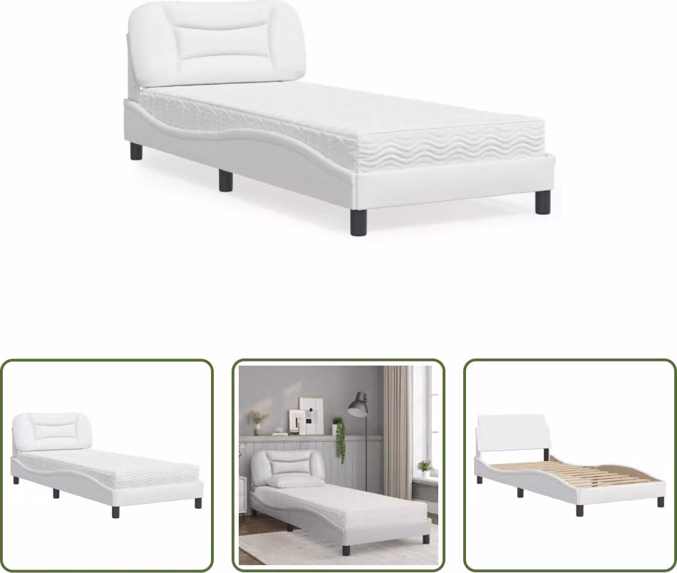 The Living Store Letto con materasso bianco 90x190 cm in ecopelle