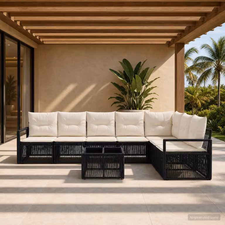 Maison Exclusive - Set da giardino composto da 8 pezzi, divano in rattan sintetico nero
