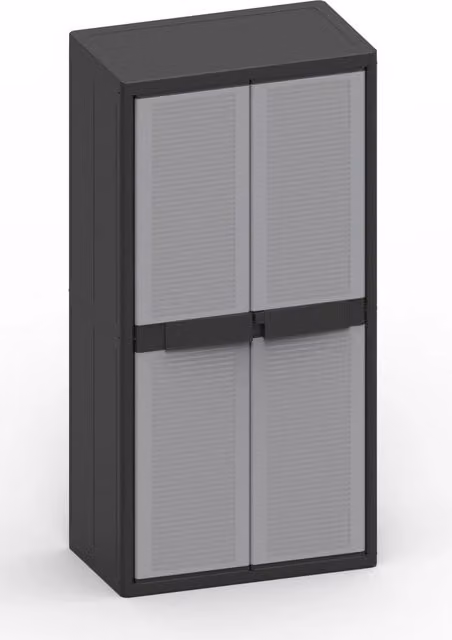 Armadio da esterno modulare Giordanoshop con 2 ante e 4 ripiani in polipropilene, Grigio e Nero, L: 89,7 cm, P: 53,7 cm, H: 180 cm