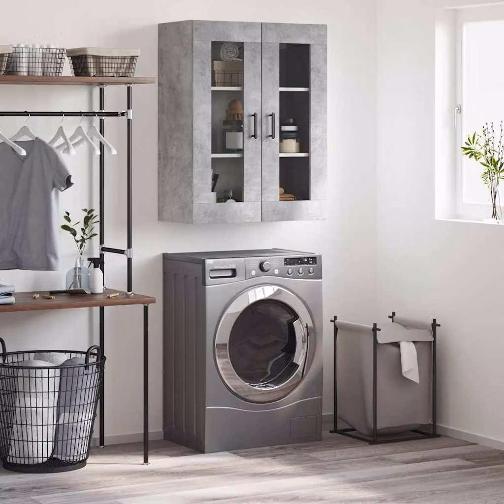 Mobile a parete vidaXL in stile moderno con ante in vetro, Grigio, L: 69,5 cm, P: 34,0 cm, H: 90,0 cm