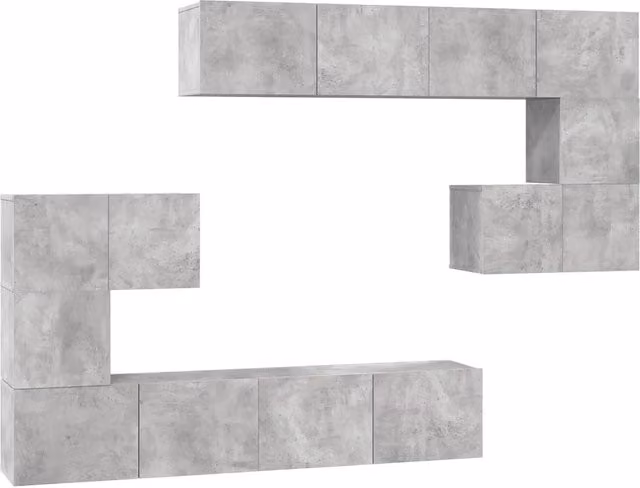 Set di Mobili Porta TV 8 pz | Armadietto TV | Mobile Porta TV Grigio Cemento in Legno Multistrato
