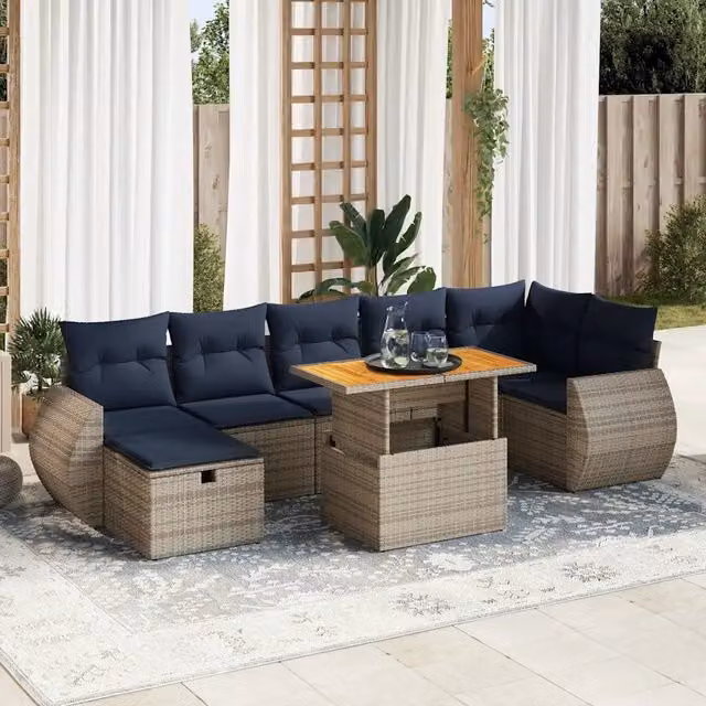 Set Divano da Giardino 8pz con Cuscini Grigio Polyrattan Acacia 3328069