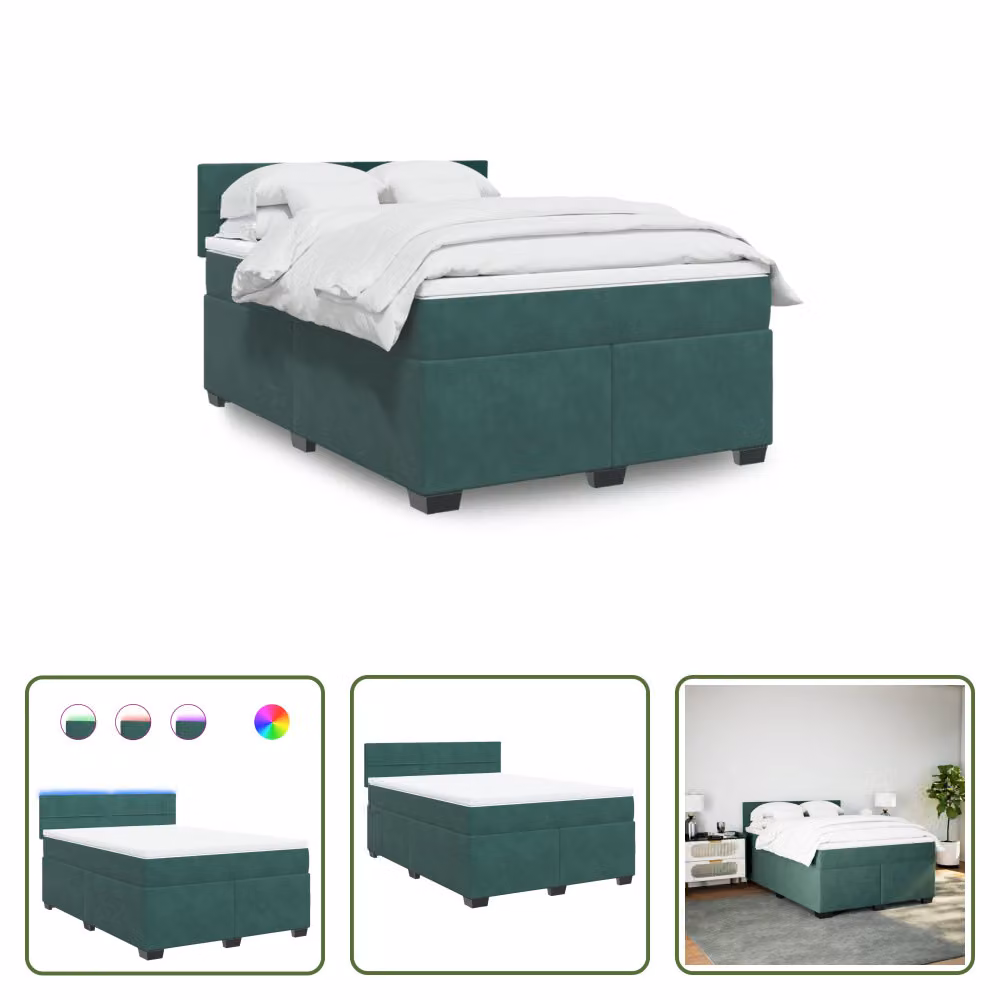 The Living Store Letto a molle con materasso verde scuro 140x190 cm in velluto