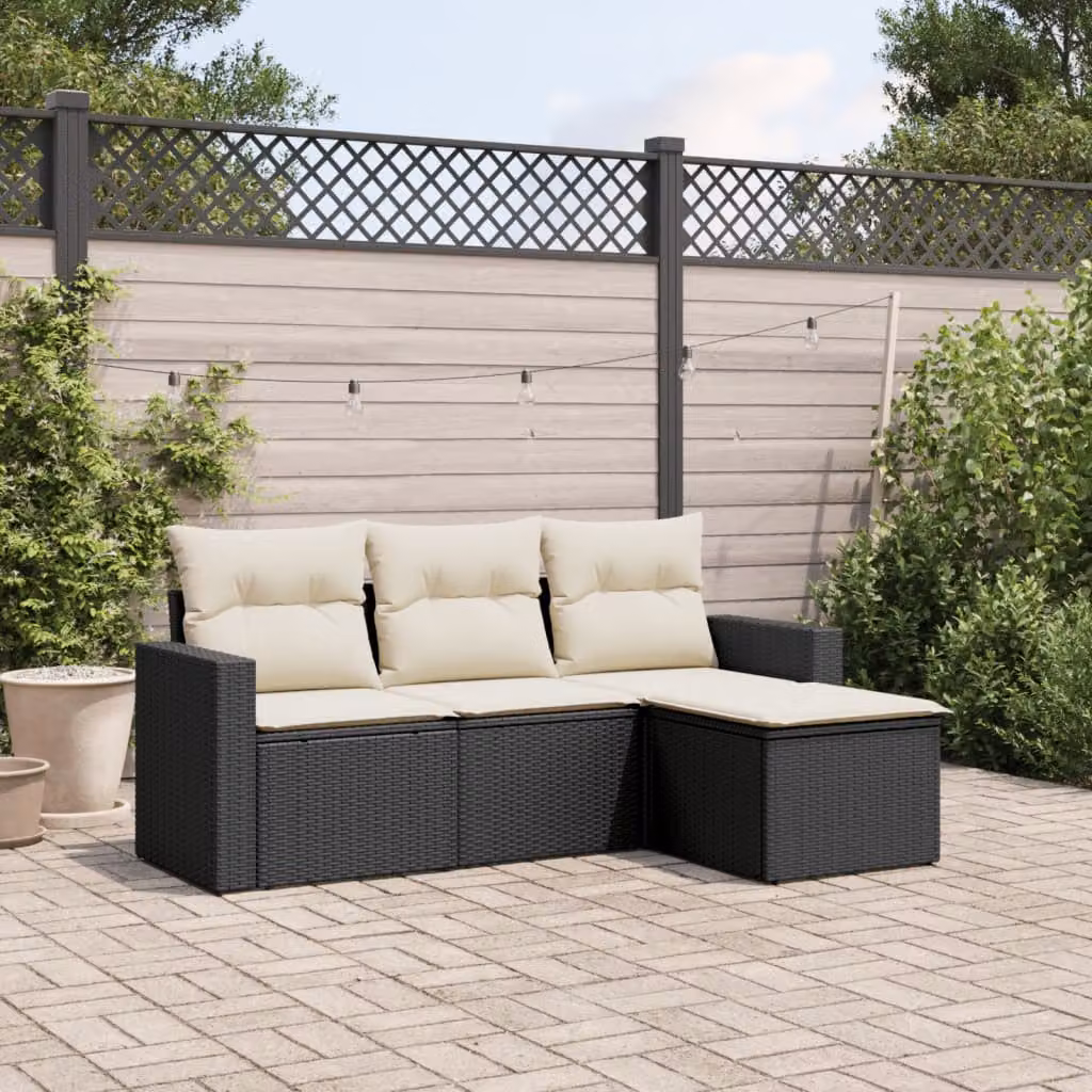 Set Divano da Giardino a L vidaXL 4 posti con Cuscini Nero e Struttura in Metallo e Polyrattan – 1