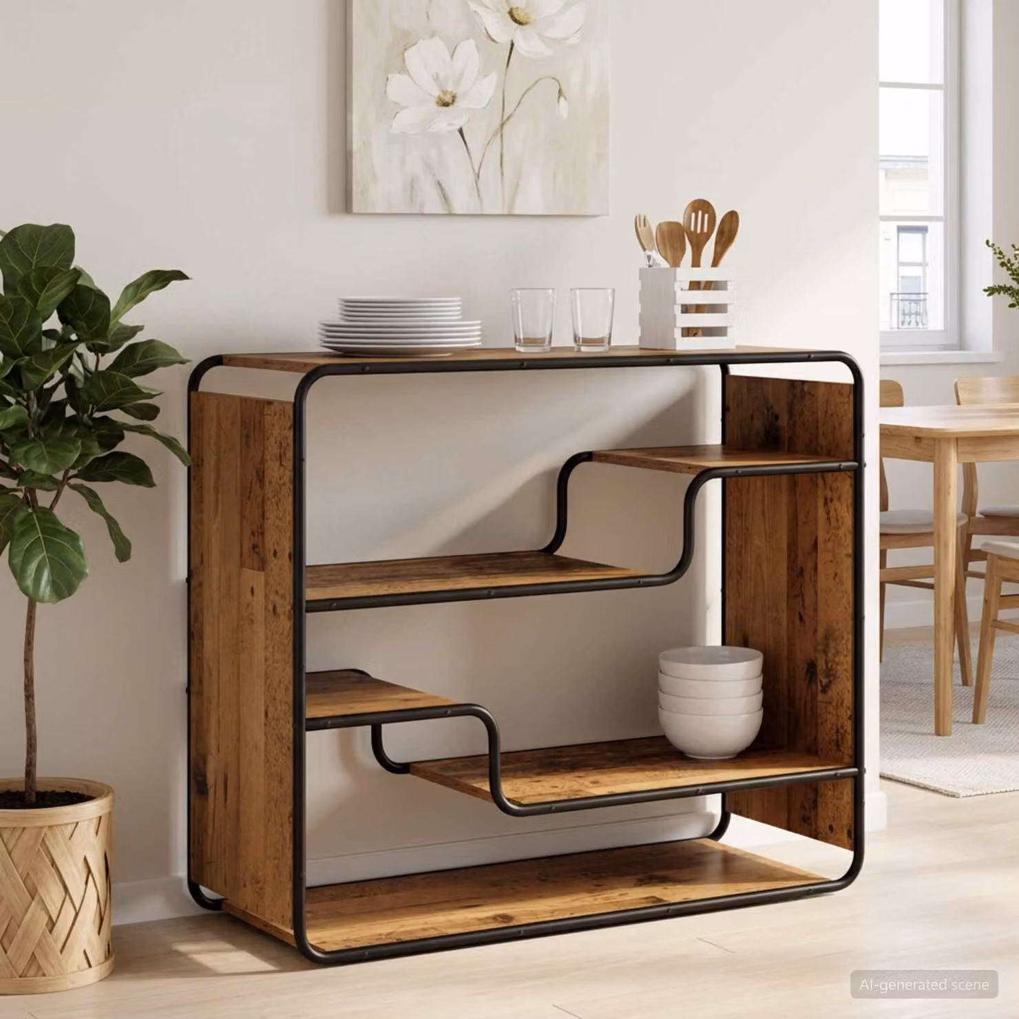 Credenza in stile industriale vidaXL in legno antico e metallo, colore marrone, L 98 x P 37,5 x H 75,5 cm