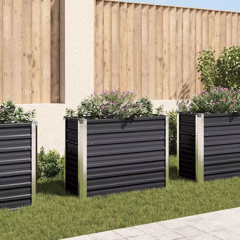 vidaXL Fioriera per Giardino in Acciaio Zincato Antracite L: 100 cm, P: 40 cm, H: 77 cm