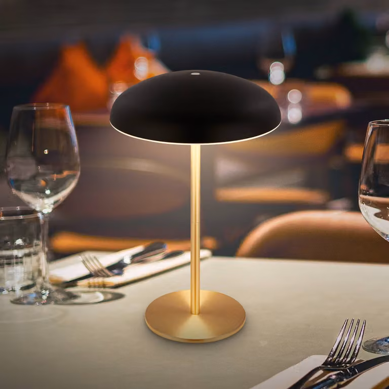 Briloner Lampada LED da tavolo ricaricabile Brilo unplugged Caxa, nero/ottone dimmerabile, Nero, Metallo