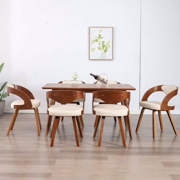 Set di 6 sedie da pranzo vidaXL in legno e similpelle color crema e marrone per cucina e sala da pranzo