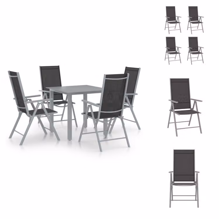 vidaXL Set da pranzo da giardino 5 pezzi in alluminio argento e nero - Set di mobili da giardino