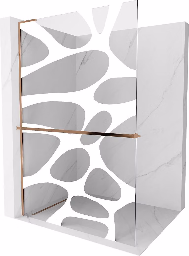 Mexen Kioto+ L parete doccia con mensola Walk-in 120 x 200 cm, onda bianca, oro rosa - 800-120-123-60-97