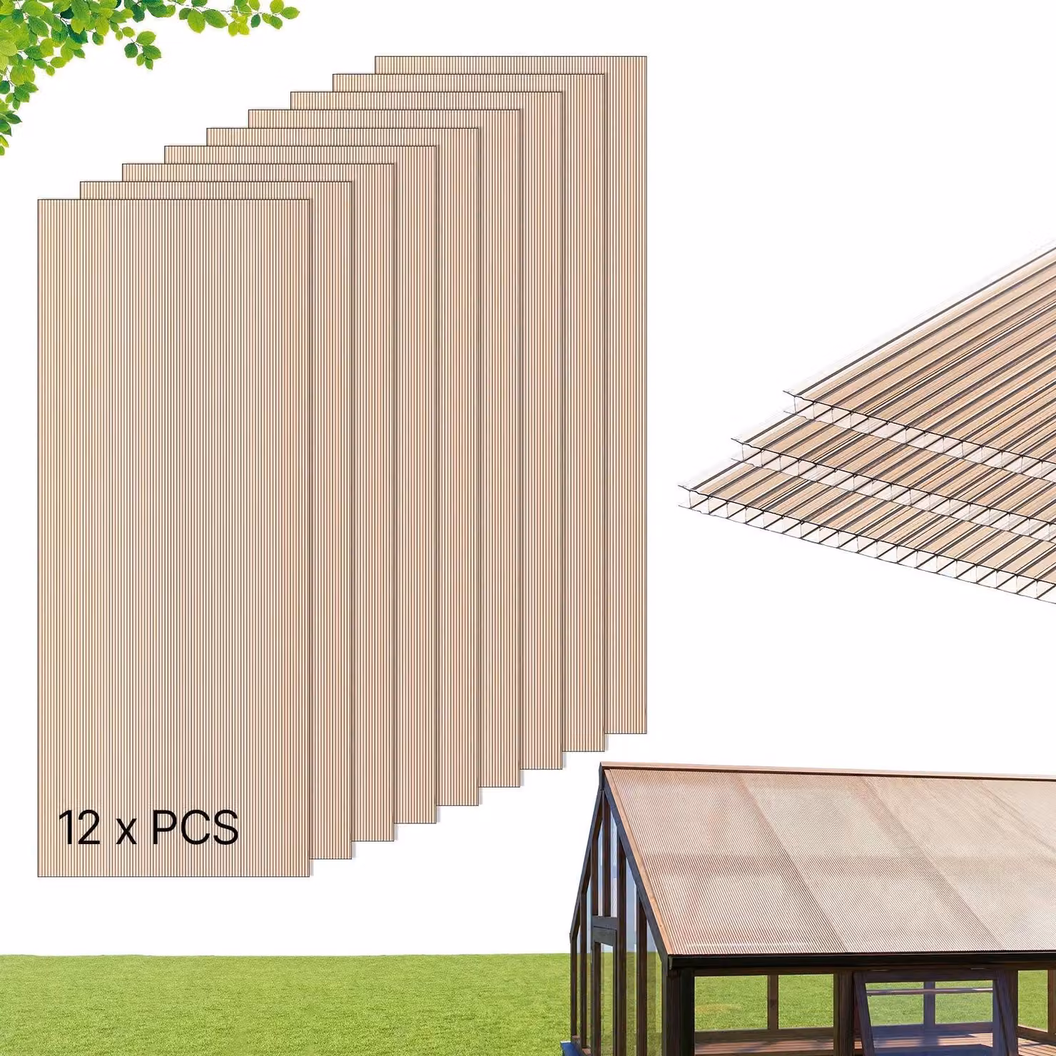 Lastre in policarbonato a doppia parete 12x - Lastre alveolari da 6 mm, 152 x 61 cm - Resistenti ai raggi UV - Resistenti alle intemperie - Tagliabili su misura - Lastre per serre - Per tettoie e coperture