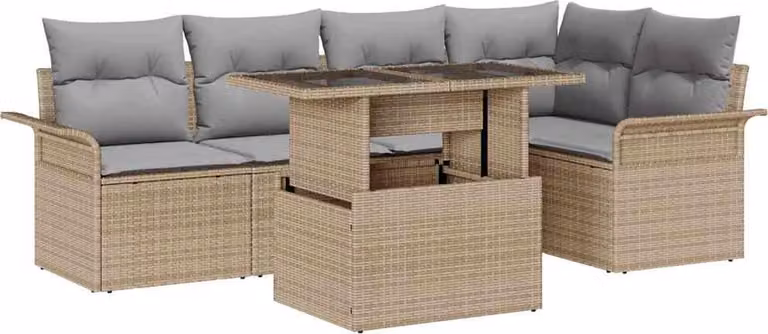 Set Divano da Giardino con cuscino 6 pcs Beige polyrattan