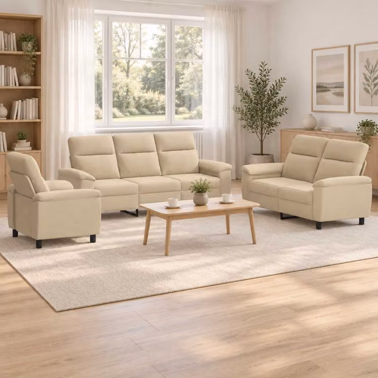 Set di 3 divani moderni vidaXL in tessuto beige con struttura in metallo per il tuo soggiorno