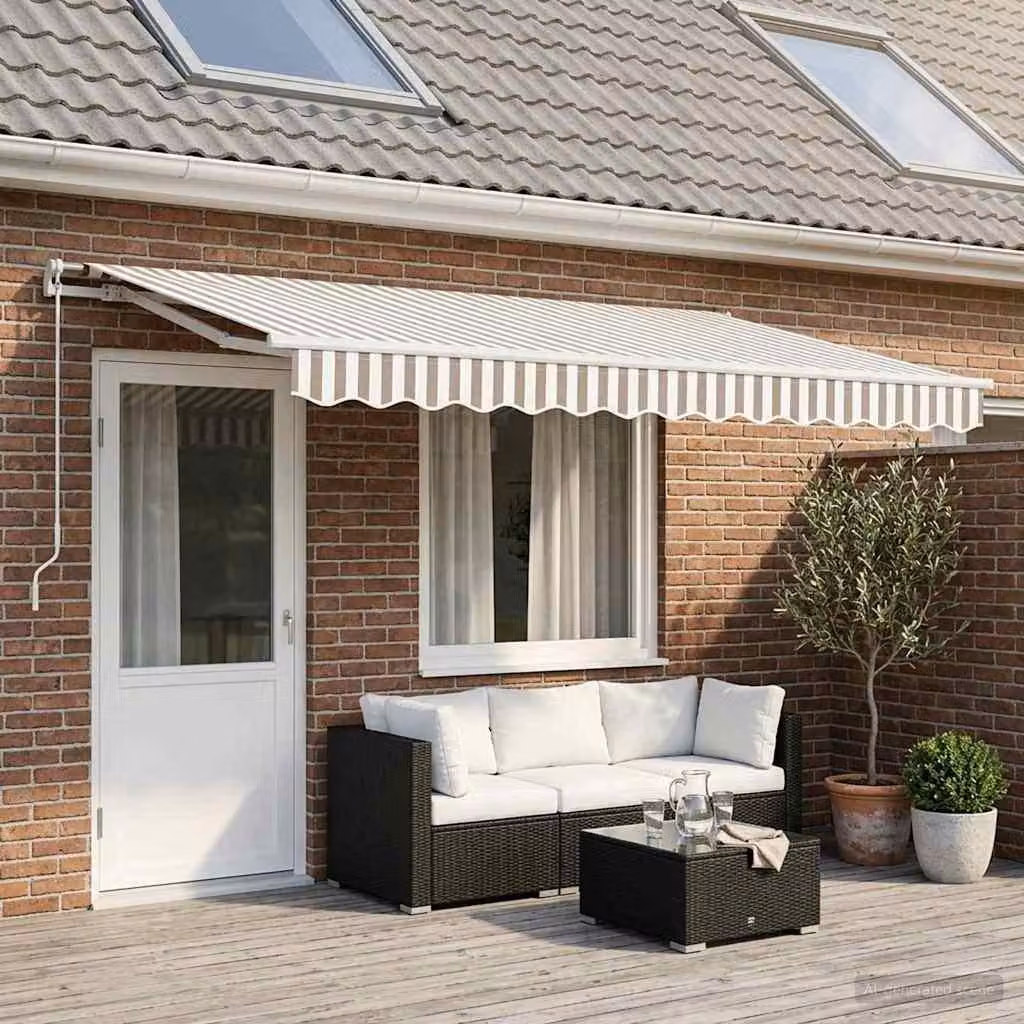 Maison Exclusive - Telo di ricambio per tenda da sole, dimensioni 5x3 metri, a righe grigio chiaro e bianco