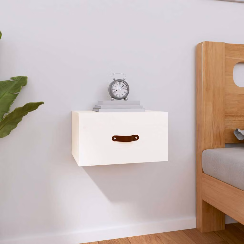 Comodino a muro vidaXL in legno di pino bianco moderno L: 40 cm, P: 29,5 cm, H: 22 cm