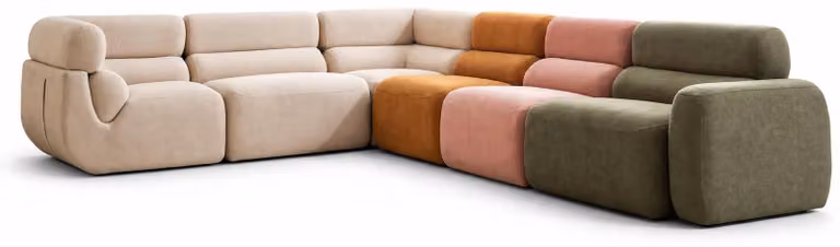 Divano angolare colorato, a forma di L, ideale per il soggiorno. Comodo, morbido, moderno, di alta qualità e dal design accattivante