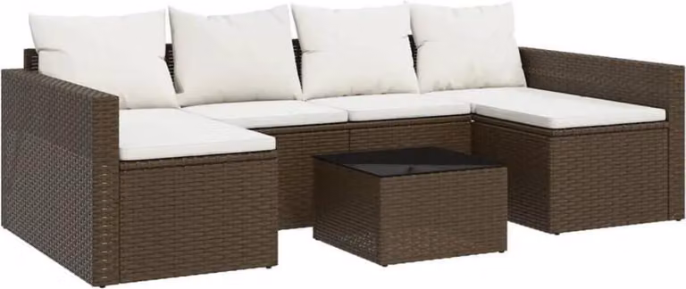 vidaXL Set da giardino in polirattan marrone con cuscini