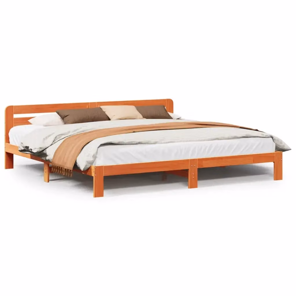 Letto in legno di pino Marrone Cera vidaXL con struttura a doghe fisse L/P/H: 200 x 200 x 204 cm – 2