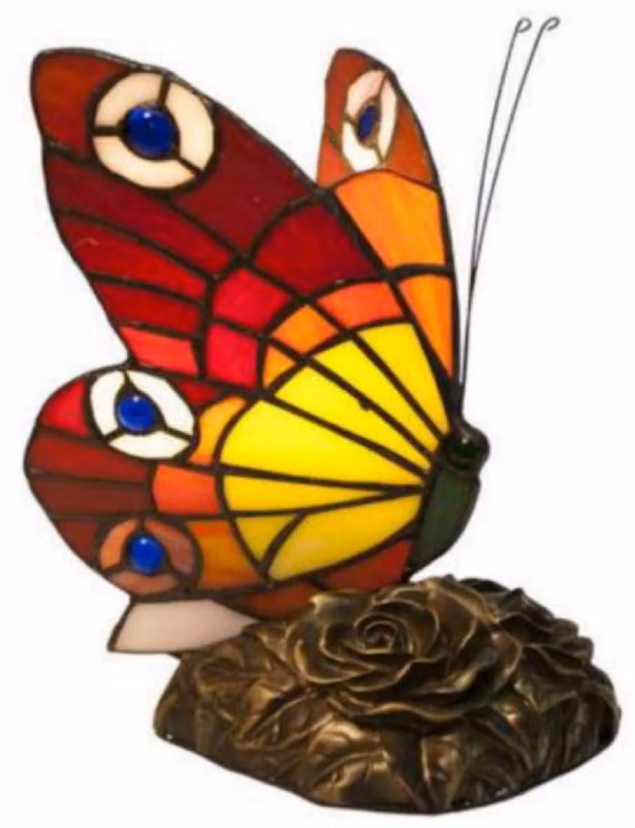 Casa Padrino Luxury Tiffany Table Lamp Butterfly Red / Multicolore 17 x 17 x H. 23 cm - Lampada da tavolo Tiffany - Interni - Illuminazione Art Deco - Luci Tiffany