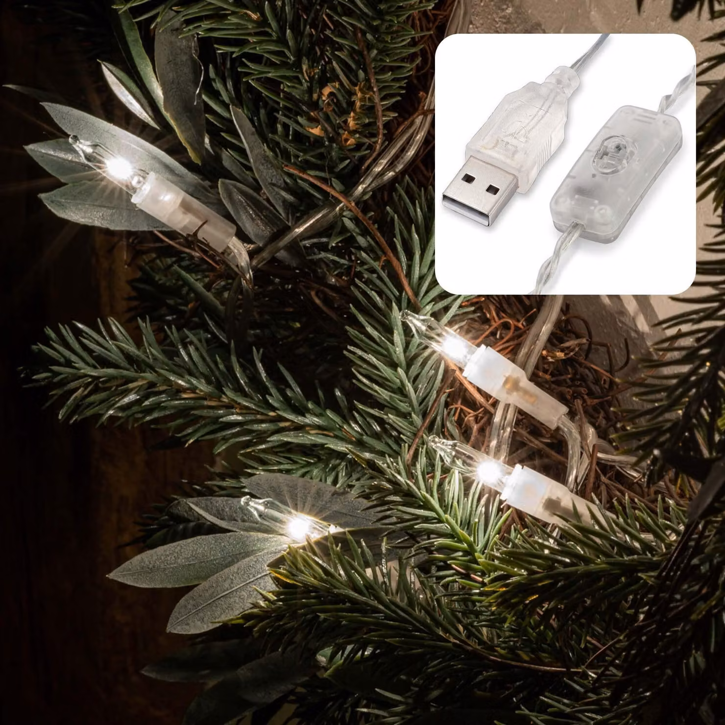 Catena luminosa a LED per interni, set da 2, 50 LED bianco caldo, alimentazione USB, lunghezza 735 cm