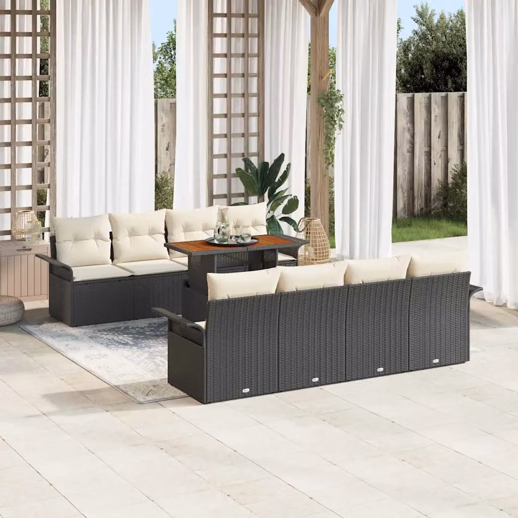 Set Divano da Giardino Moderno vidaXL in Rattan e Metallo Nero con Cuscini e Tavolino da Caffè – 1