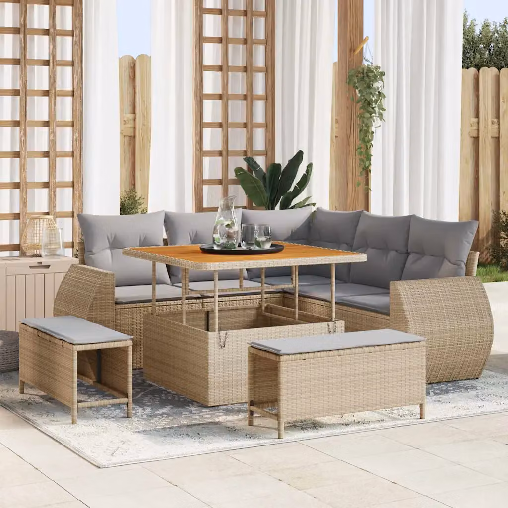 Set Divano da Giardino vidaXL a Forma di L composto da 8 Pezzi con Tavolino e Cuscini, Colore Beige e Grigio – 1