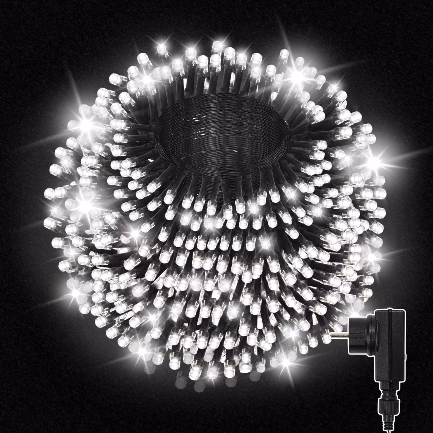 Catene luminose Ikodm, 10 metri con 100 LED, luce bianca fredda, 8 modalità, grado di protezione IP44, 31 V, cavo nero, ideali per Natale e per l'utilizzo in giardino