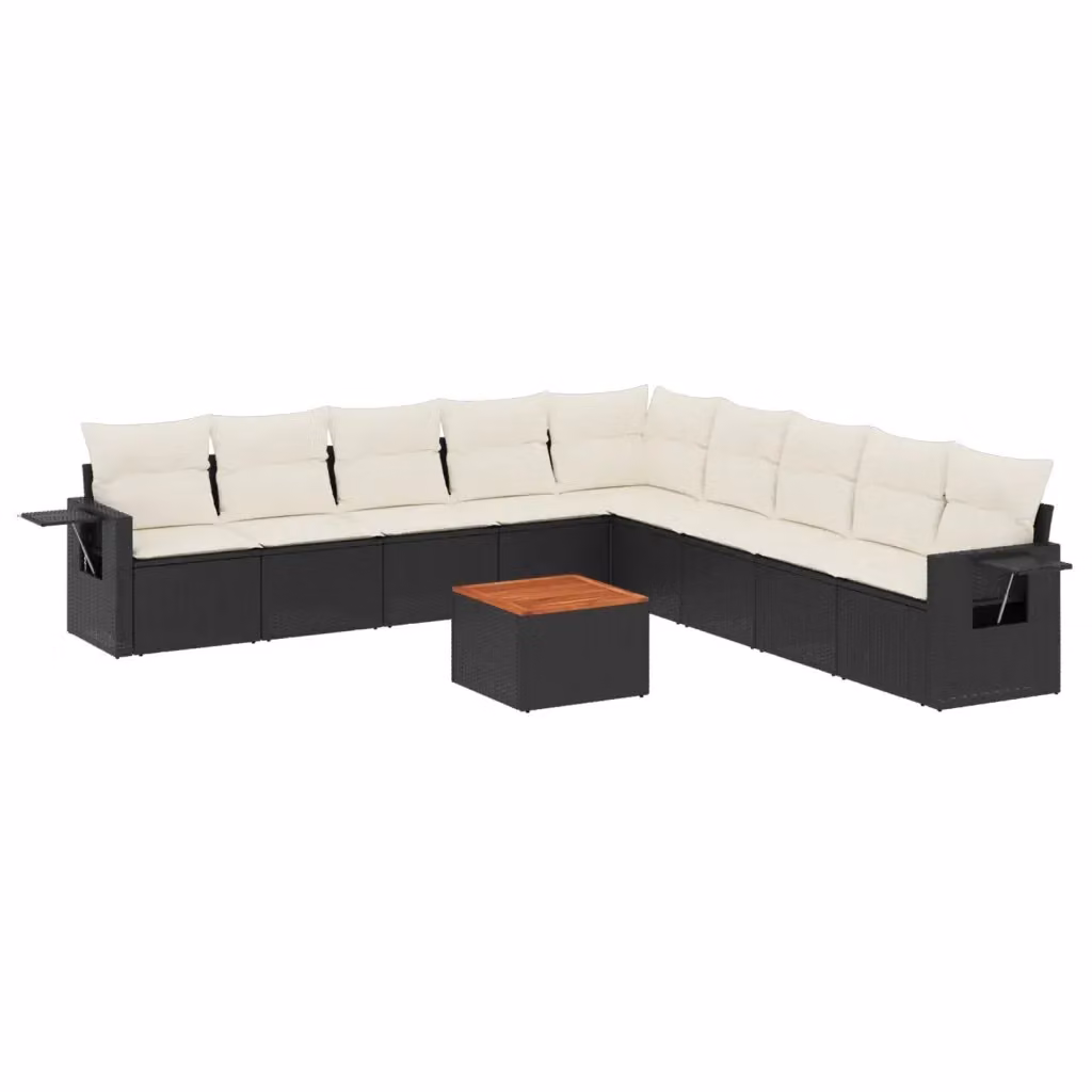 Set di divani da giardino vidaXL in 10 pezzi con cuscini in polyrattan nero e tavolo da caffè coordinato – 2