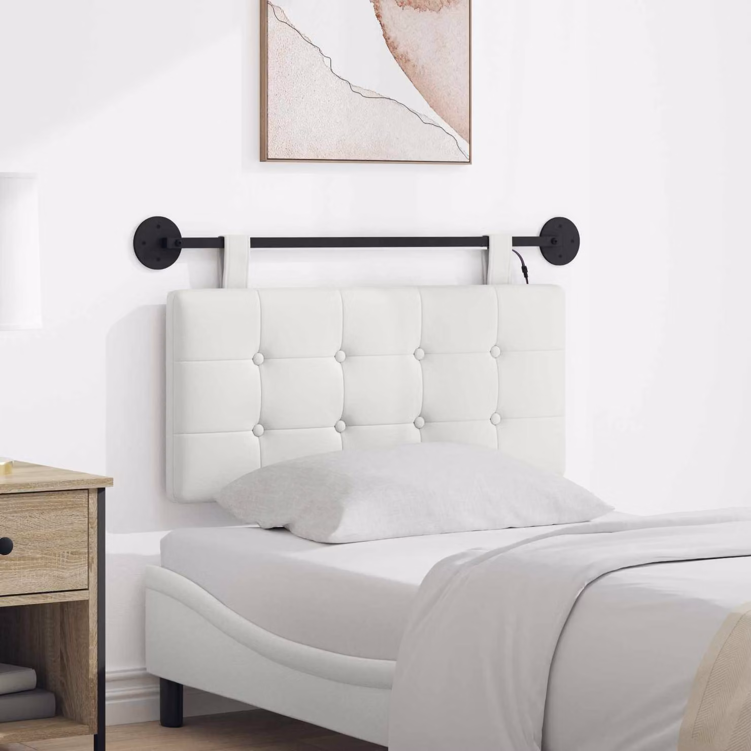 Testiera per letto sospesa vidaXL con luce LED integrata e rivestimento in similpelle bianco