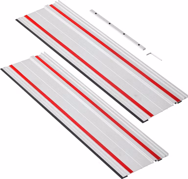 Set di guide - Per seghe circolari manuali/seghe a immersione - 2 guide in alluminio da 70 cm - Con raccordo - Lunghezza totale 140 cm - Compatibile con seghe a immersione di molte marche