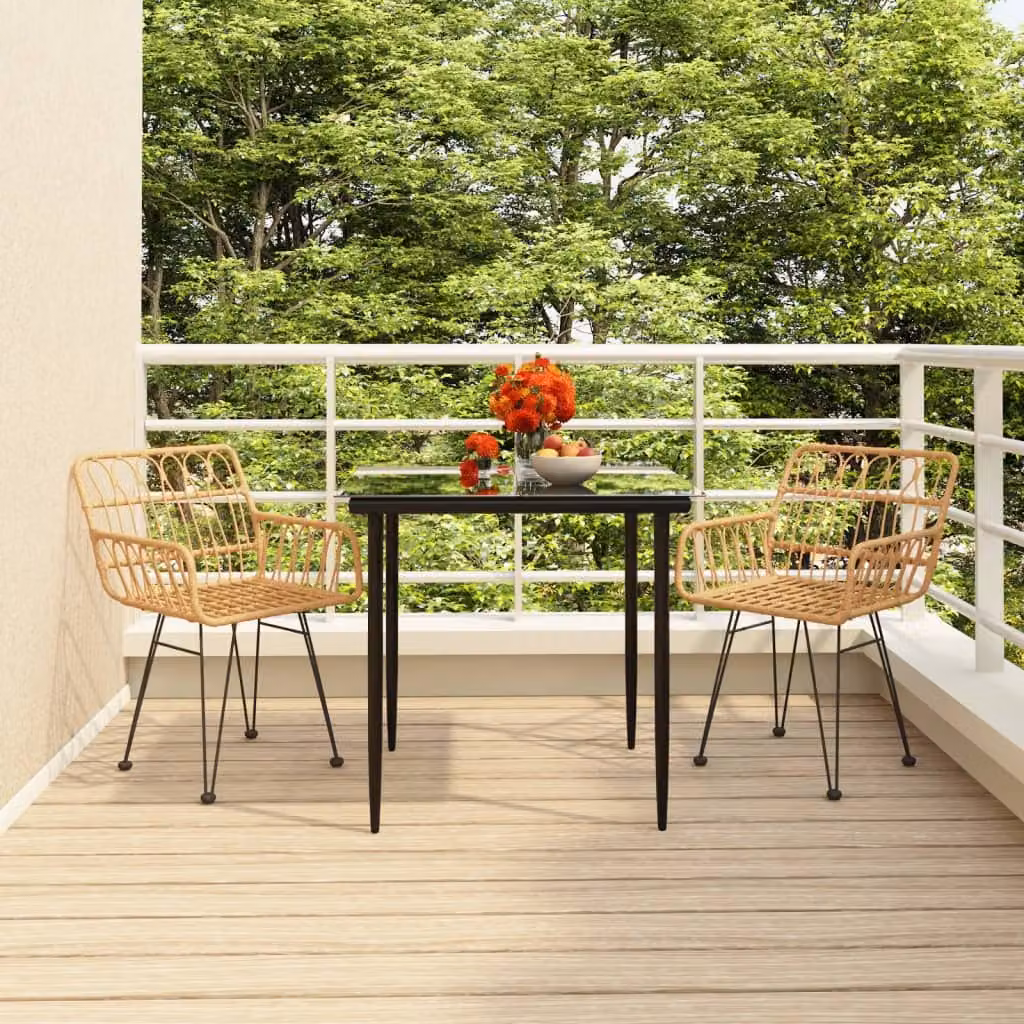 The Living Store Set da pranzo da giardino 3 pz. Set da pranzo da giardino Poly Rattan