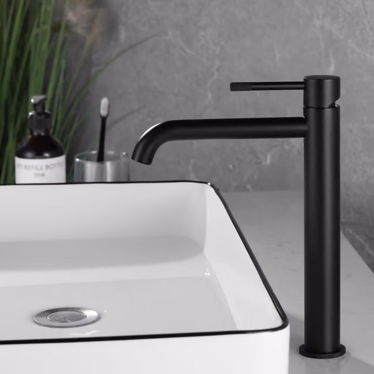 Miscelatore monocomando per lavabo, acciaio inossidabile, nero, modello alto
