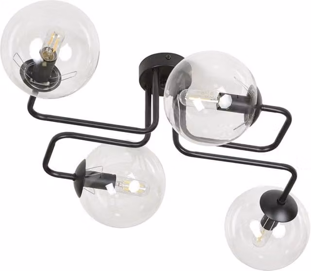 Plafoniera Emibig Brendi in metallo nero e vetro trasparente, 4xE14, Diametro: 55 cm – 1