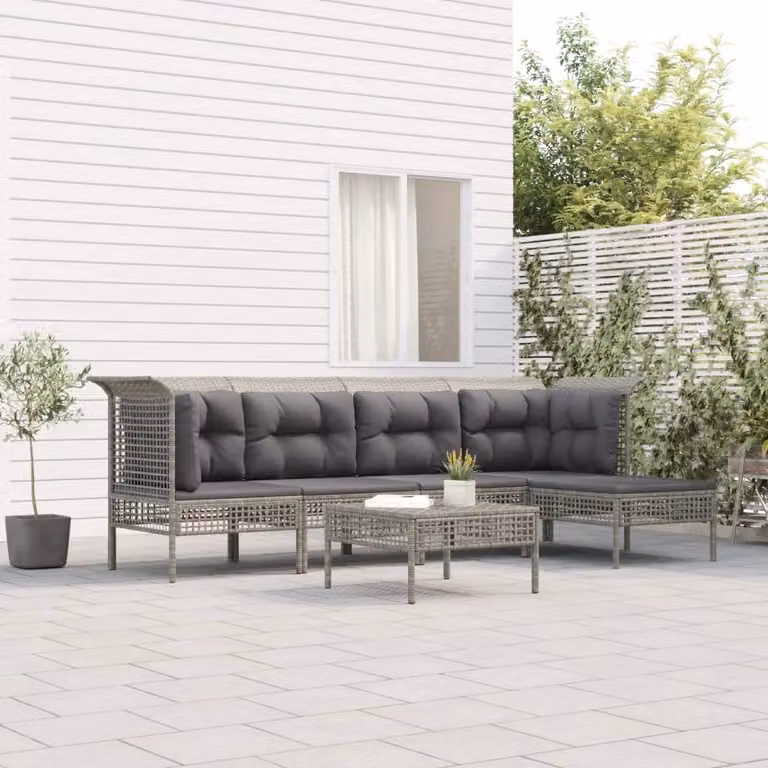 Maison Exclusive - Set Divani da Giardino 6 pz con Cuscini in Polyrattan Grigio