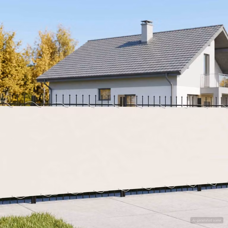 Schermo di privacy per balcone vidaXL in poliestere e alluminio, disponibile in bianco o beige, L 200 cm x H 200 cm