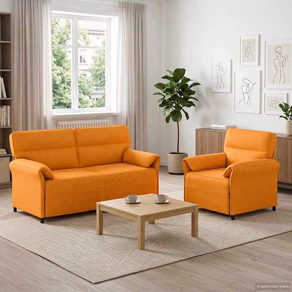 Set di 2 divani moderni vidaXL in tessuto con struttura in metallo e cuscini inclusi, Giallo Scuro