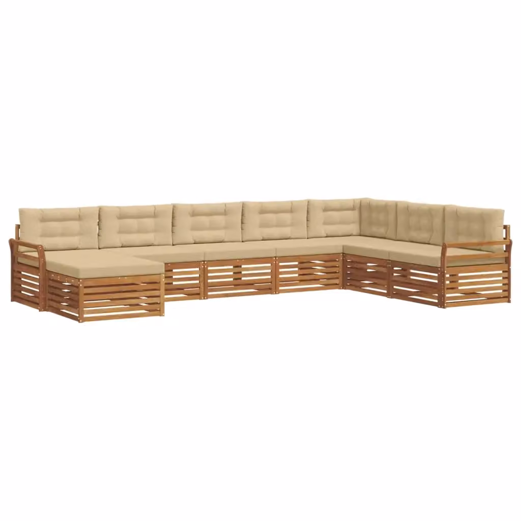 Set di divani da esterno vidaXL a forma di L in legno di acacia con cuscini beige, composto da 8 pezzi – 2