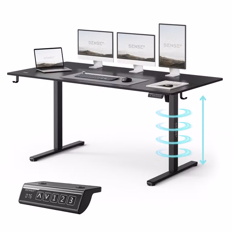 SENSE7 NOJO Light: Scrivania regolabile in altezza, dimensioni 160x80 cm, con sistema di sollevamento elettrico, funzione di memoria, design ergonomico, struttura nera, ideale per il gaming