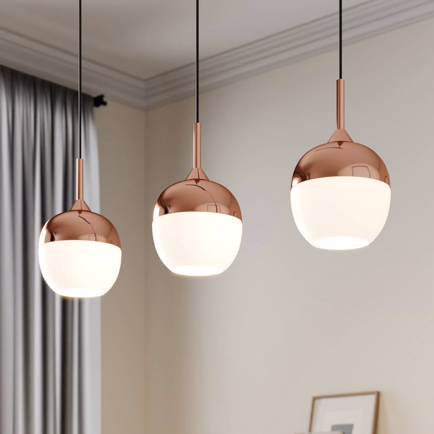 Lampada a sospensione in vetro Rangina Lindby, dimmerabile, Rame, Soggiorno / Sala da pranzo, Vetro, Moderno, Lampada a sospensione