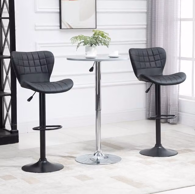 Set 2 sgabelli da bar neri in pelle bonded regolabili