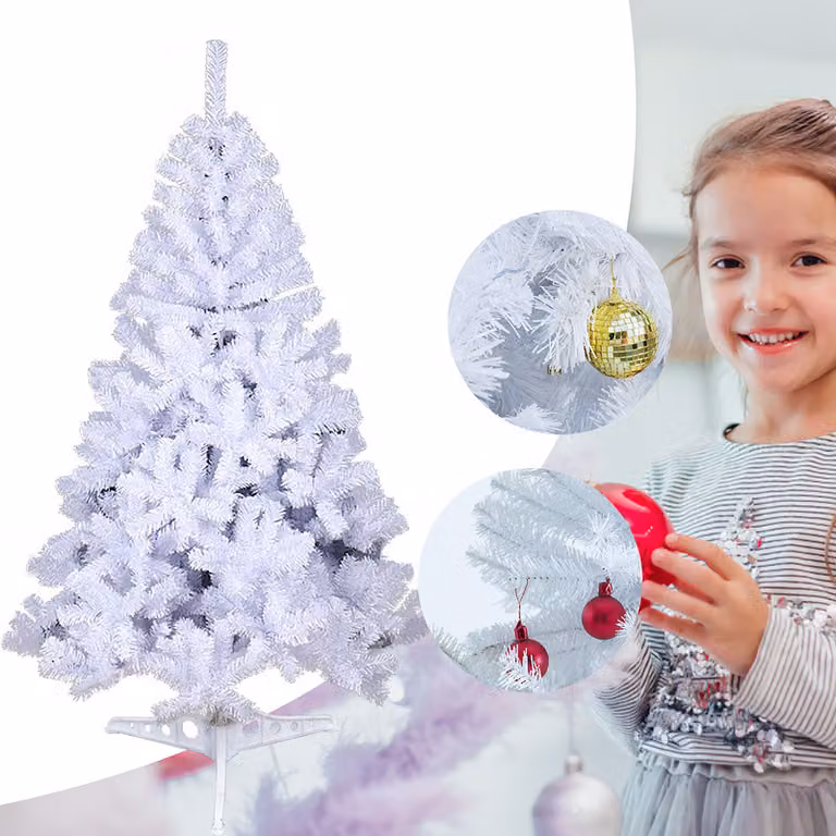 Jopassy Albero di Natale decorazione di Natale in plastica con supporto 150cm bianco