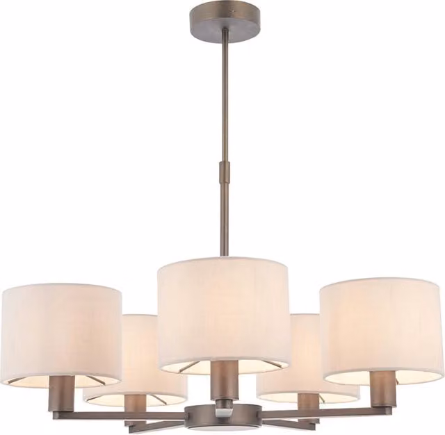 Lampadario 5 luci bronzo antico paralumi lino E14 Daley