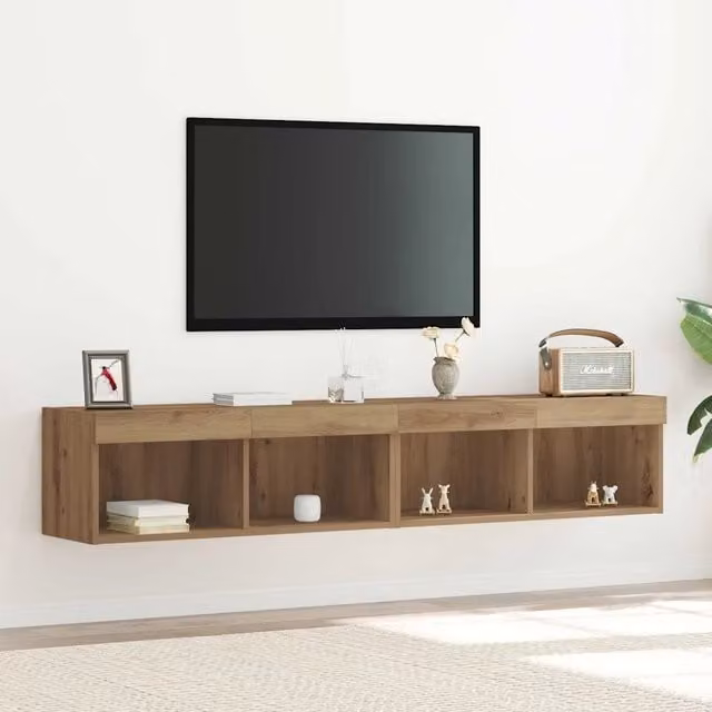 Set di 2 mobili TV moderni vidaXL in legno rovere marrone con illuminazione integrata L: 80 cm, P: 30 cm, H: 30 cm