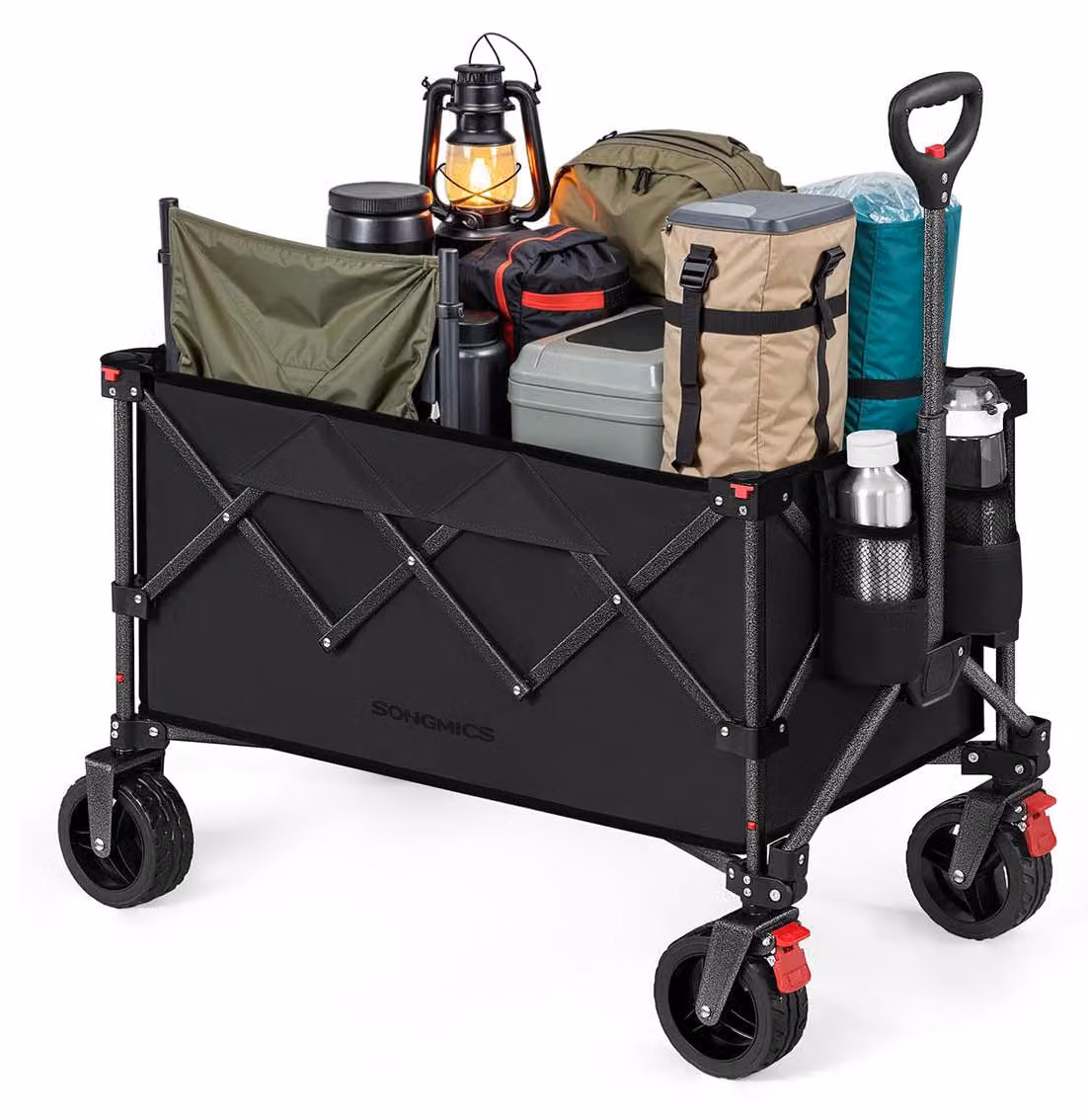 Carrello pieghevole con maniglia e 4 ruote removibili | Colore: nero inchiostro | Dimensioni: 80,8 x 49,4 x 93,5 cm