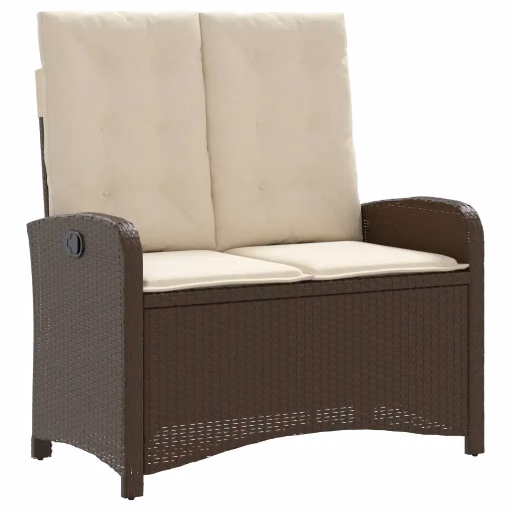 Panca da giardino reclinabile vidaXL in rattan e metallo con cuscini marrone e bianco – 2