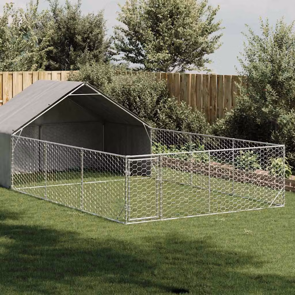 Cuccia per cani da esterno con recinto vidaXL in acciaio zincato grigio L: 7 m, P: 3 m, H: 1,9 m