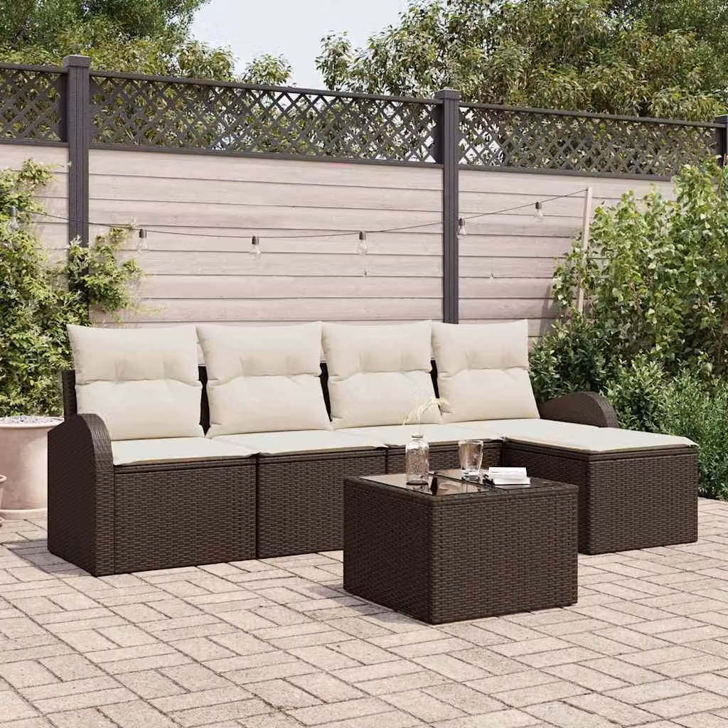 Maison Exclusive - Set di divani con cuscino 6 pcs Marrone e bianco polyrattan