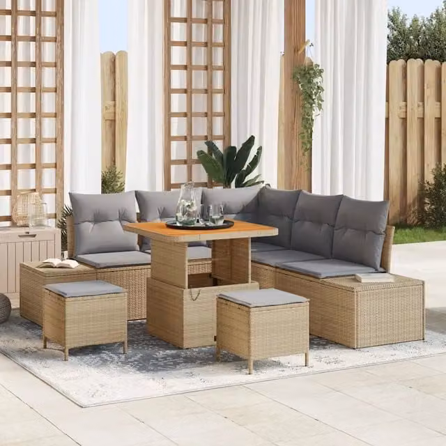 Set Divano da Giardino 8 pz Beige Poly Rattan 3364732